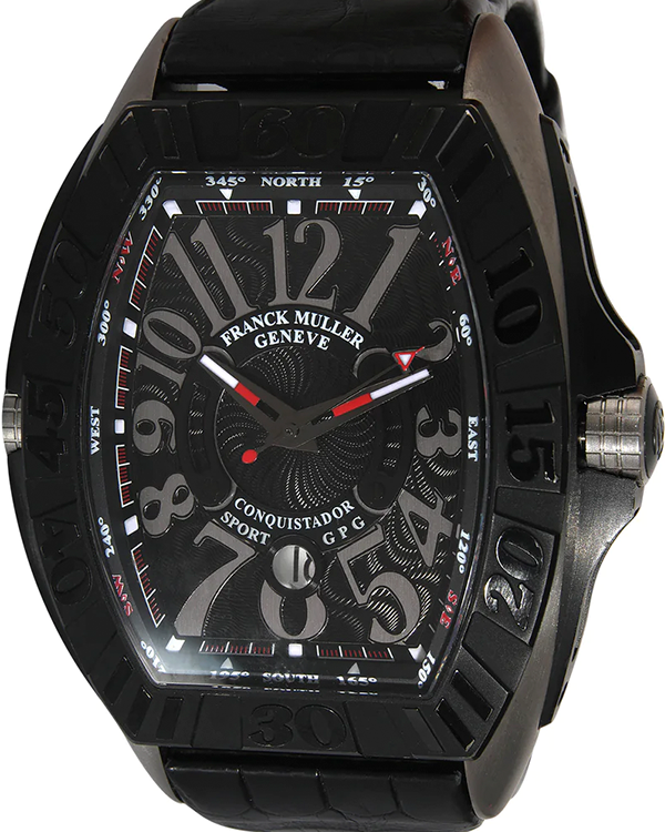 Franck Muller Conquistador Sport GPG 48MM Black Dial Leather Strap (9900 SC DT GPG)