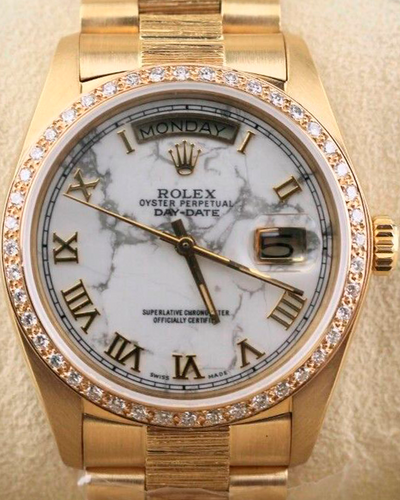 Rolex Day-Date 36MM Marble Dial Yellow Gold President Bracelet (18078)