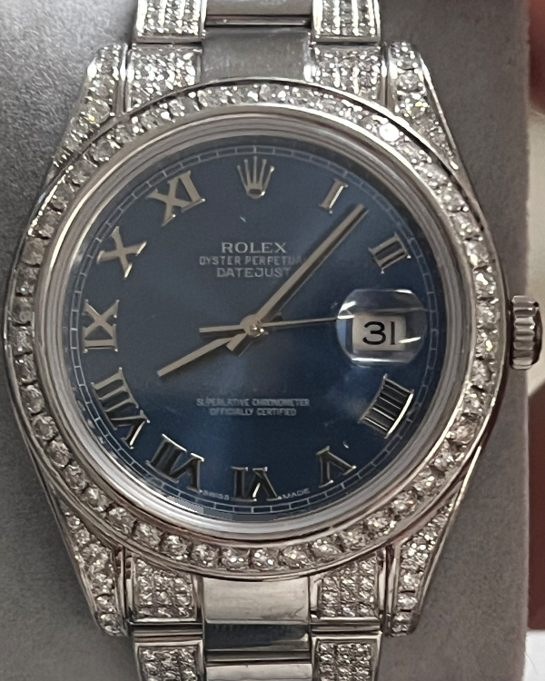 Rolex Datejust 41MM Blue Dial Aftermarket Diamond/Steel Bracelet (126300)