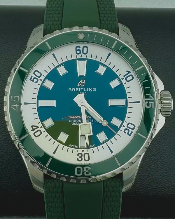 2024 Breitling Superocean 44MM Green Dial Rubber/Textile Strap (A17376A31L1S1)