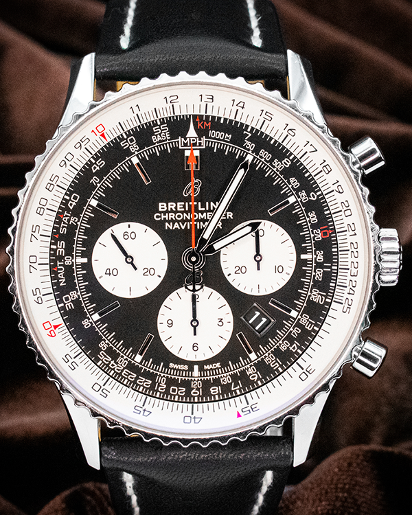 No Reserve - Breitling Navitimer 1 B01 Chronograph 46MM Black Dial Leather Strap (AB0127)