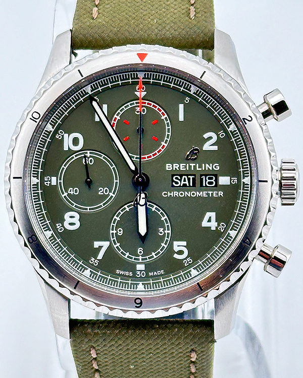 2023 Breitling Aviator 8 Chronograph Curtiss Warhawk Edition Limited edition 43MM Green Dial Textile Strap (A133161A1L1X1)