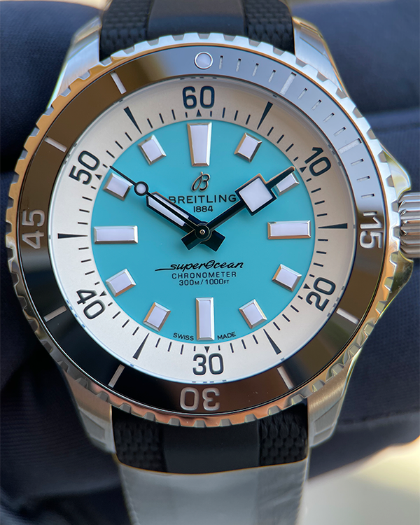 2024 Breitling Superocean 44MM Turquoise Dial Rubber Strap (A17376211L2S1)