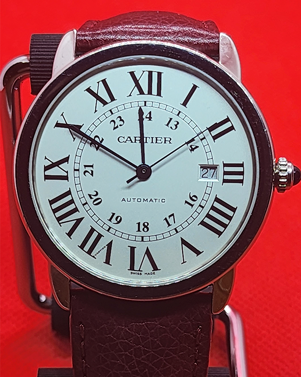 Cartier Ronde Solo De Cartier XL 42MM Steel Silver Dial Leather Strap (3802)