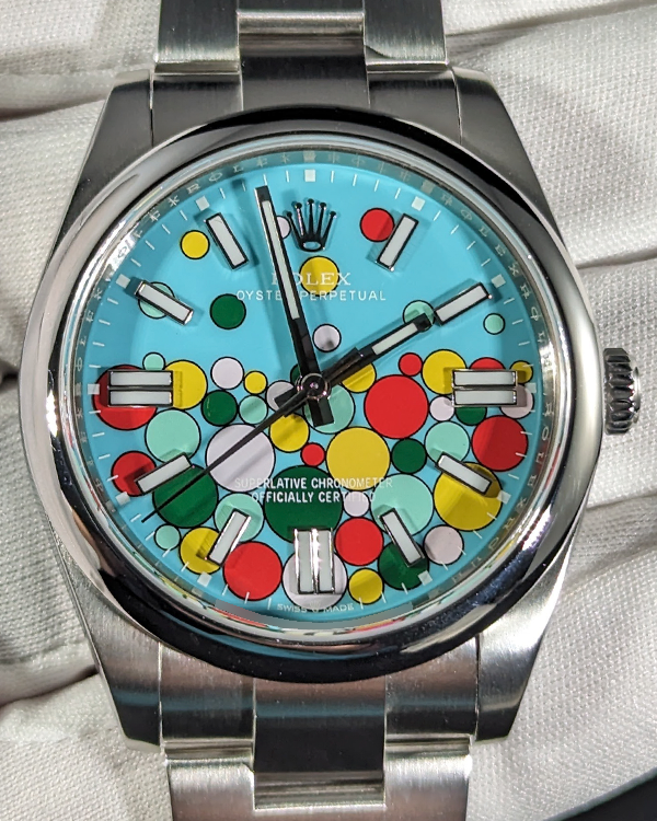 Rolex Oyster Perpetual 41MM Aftermarket Turquoise "Celebration Motif" Dial Oyster Bracelet (124300)