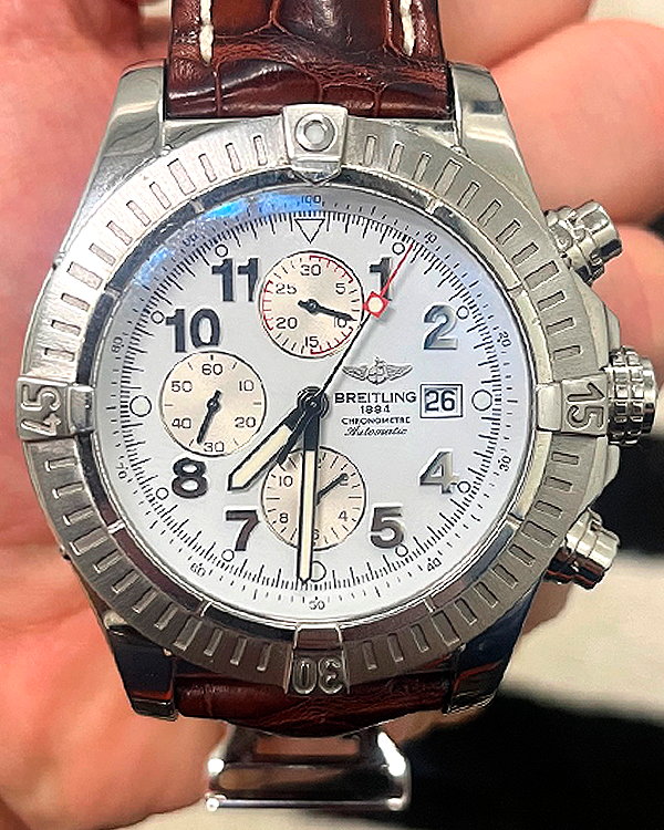 Breitling Super Avenger 48MM White Dial Leather Strap (A13370)