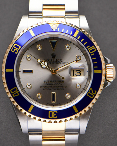 1999 Rolex Submariner Date 40MM Silver "Sultan Serti" Dial Two-Tone Oyster Bracelet (16613)