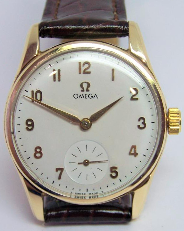 Omega Vintage 18K 34MM White Dial Aftermarket Leather Strap (13339)