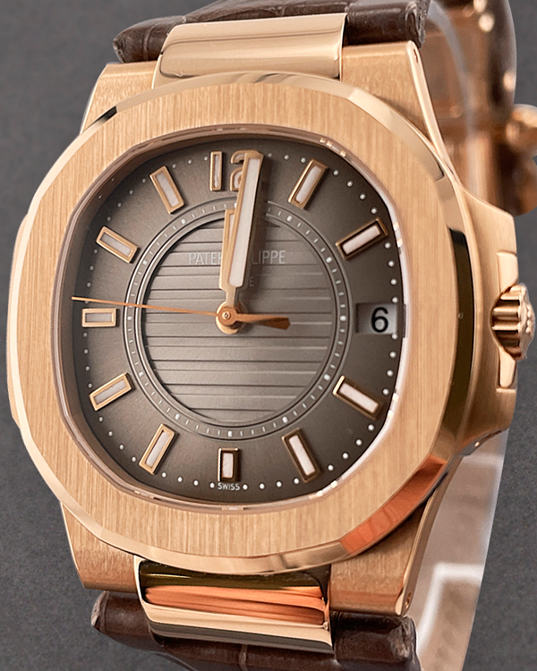 Patek Philippe Nautilus 32MM Quartz Brown Dial Leather Strap (7011R)