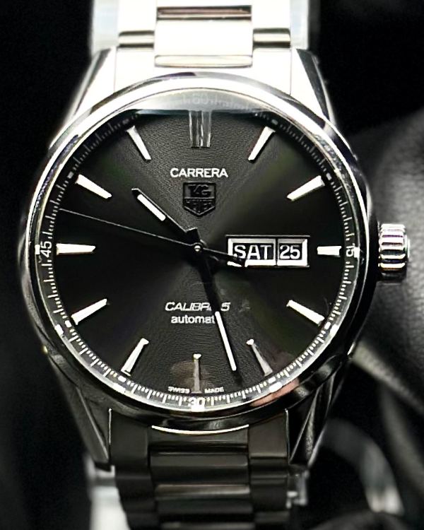 TAG Heuer Carrera Calibre 5 41MM Black Dial Steel Bracelet (WAR201A-1)