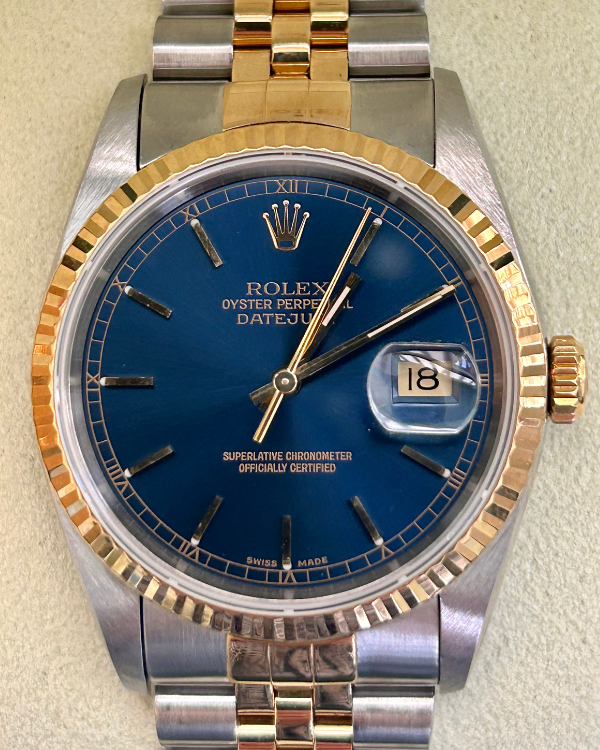 Rolex Datejust 36MM Jubilee Oystersteel And Yellow Gold Blue Dial (16233)