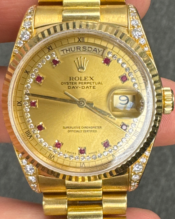 Rolex Day-Date 36MM Champagne Ruby String Dial President Bracelet (18238)