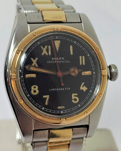 1948 (630k Serial) Rolex Bubble Back 32MM Black Dial Two-Tone Oyster Bracelet (5015)