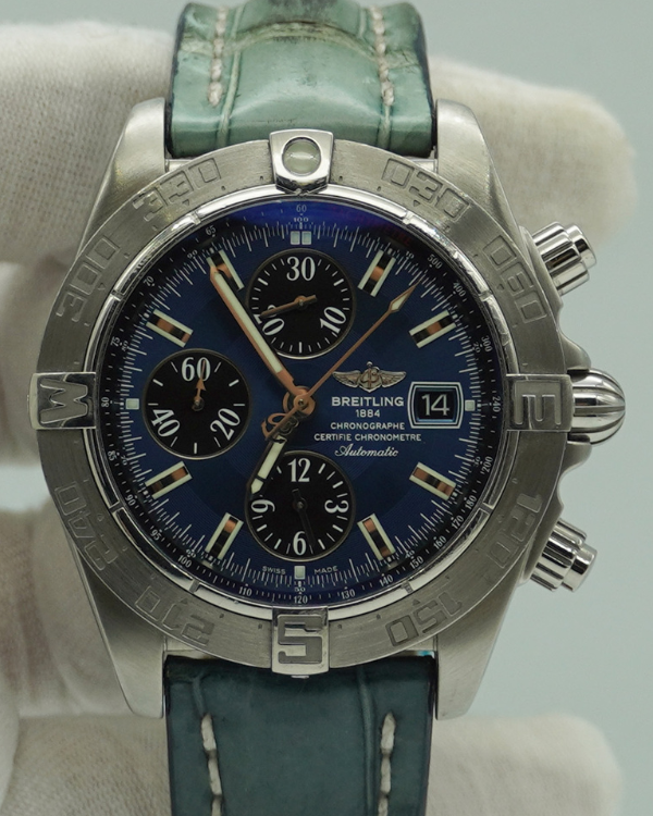 2013 Breitling Galactic Chronograph II 44MM Blue Dial Leather Strap (A13364)