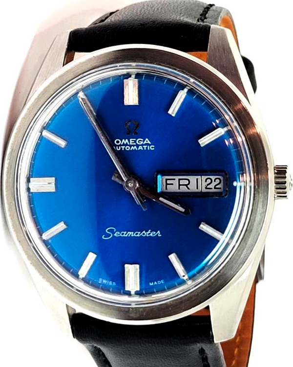 Omega Seamaster Day Date 36.5MM Blue Dial Aftermarket Leather Strap (166.032)