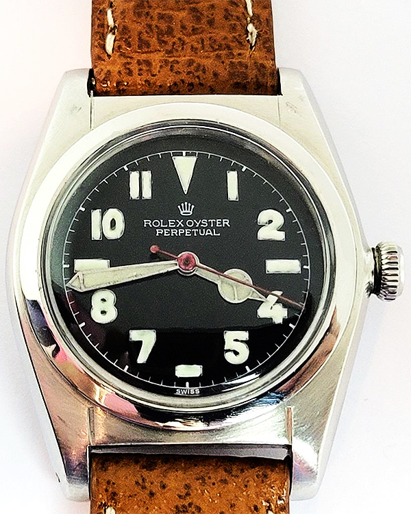 Rare Rolex Oyster Perpetual "Bubble Back" 32MM Black Dial Aftermarket Leather Strap (2940)