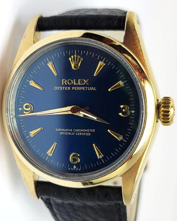 1956 (1.6 Mill Serial) Rolex Oyster Perpetual 34MM Blue Dial Aftermarket Leather Strap (6634)