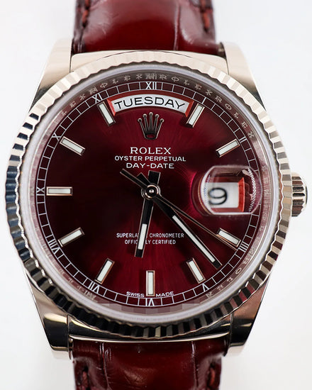 Rolex Day-Date 36MM Red Dial Leather Strap (118139)