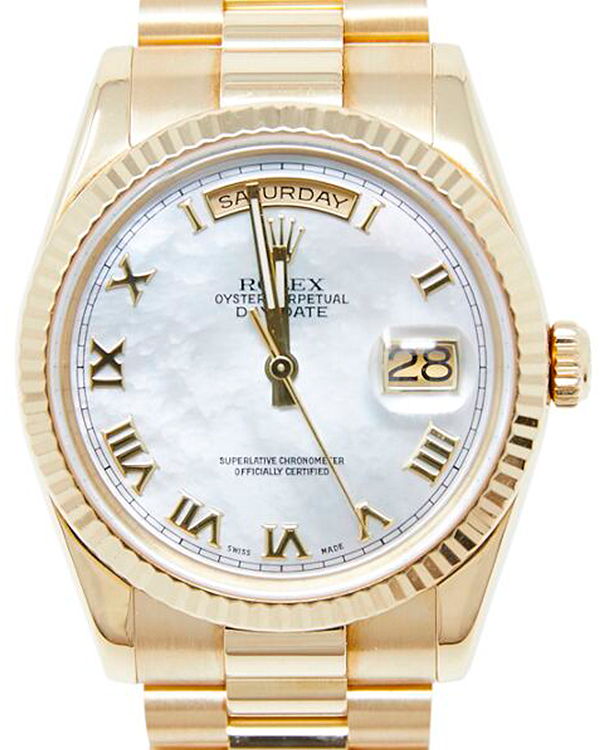 Rolex Day-Date 36MM Aftermarket Mother of Pearl Dial Yellow Gold President Bracelet (118238)