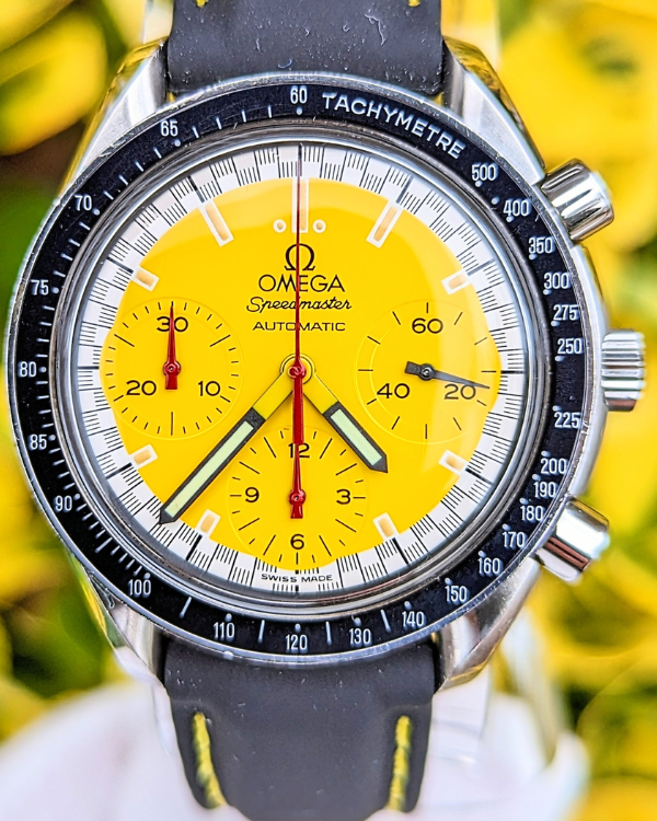 No Reserve - Omega Speedmaster Reduced  "Michael Schumacher" 39MM Yellow Dial Leather Strap (3810.12.40)