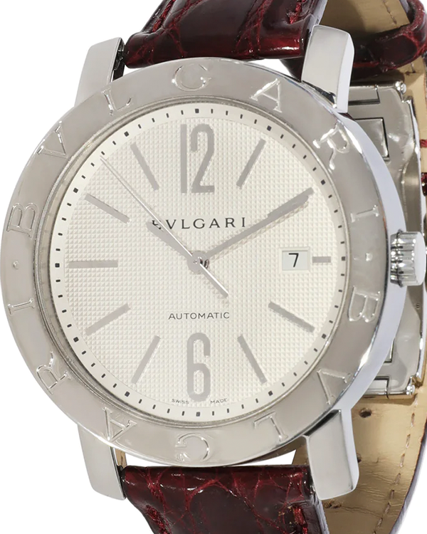 Bvlgari Diagono 42MM Silver Dial Leather Strap (BB42SL)