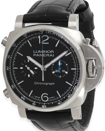 2021 Panerai Luminor Chronograph 44MM Black Dial Leather Strap (PAM01109)