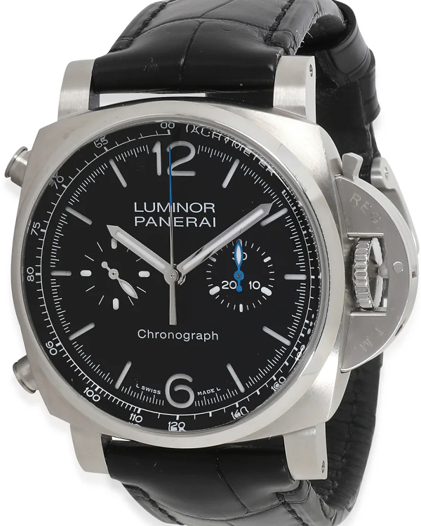 2021 Panerai Luminor Chronograph 44MM Black Dial Leather Strap (PAM01109)