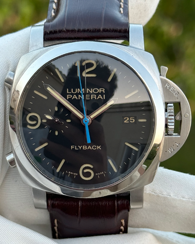 Panerai Luminor 1950 3 Days Chrono Flyback 44MM Black Dial Aftermarket Leather Strap (PAM00524)