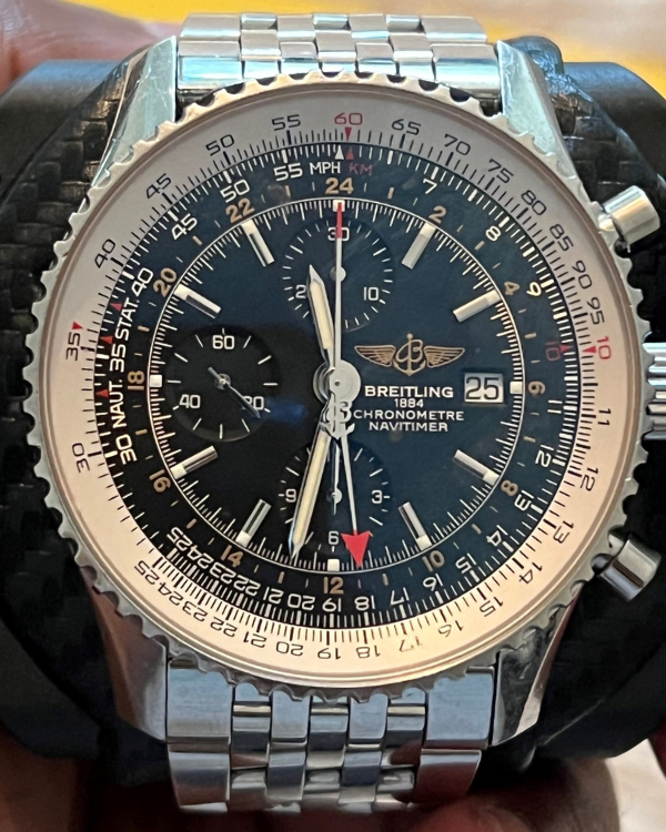 2013 Breitling Navitimer World GMT 46 Chronograph Steel Black Dial (A24322)