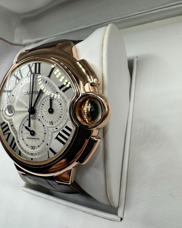 Cartier Ballon Bleu 44MM Silver Dial Leather Strap (W6920074 
