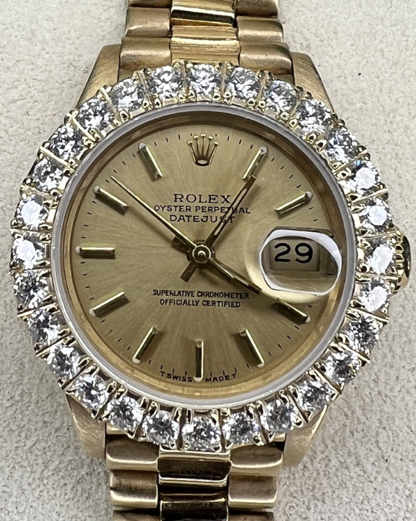 Rolex Lady-Datejust 26MM Champagne Dial President Yellow Gold Bracelet (69178)