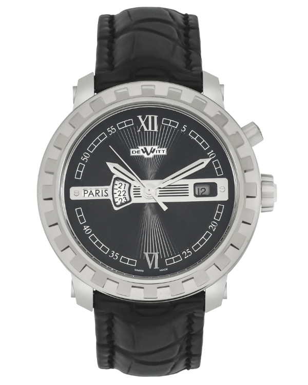 DeWitt Academia Hora Mundi 43MM Black Dial Rubber Strap (NACHMI001RPB)