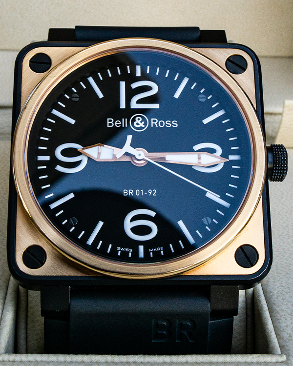 Bell & Ross BR01-92 Aviation Rose Gold 46MM Black Dial Rubber Strap (BR01-92-S)