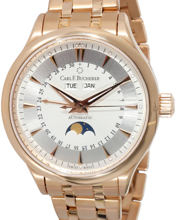 Carl F. Bucherer Manero Moonphase 38MM Silver Dial Rose Gold Bracelet (10909.03A)