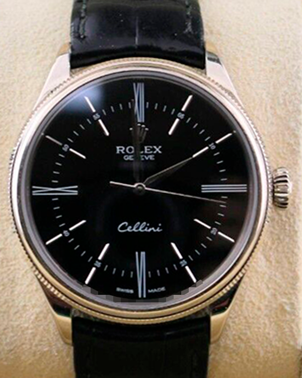 Rolex Cellini 39MM Black Dial Leather Strap (50509) – Grailzee