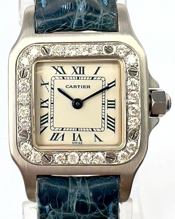 Cartier Santos Galbée 24x35MM White Dial Leather Strap (1565)