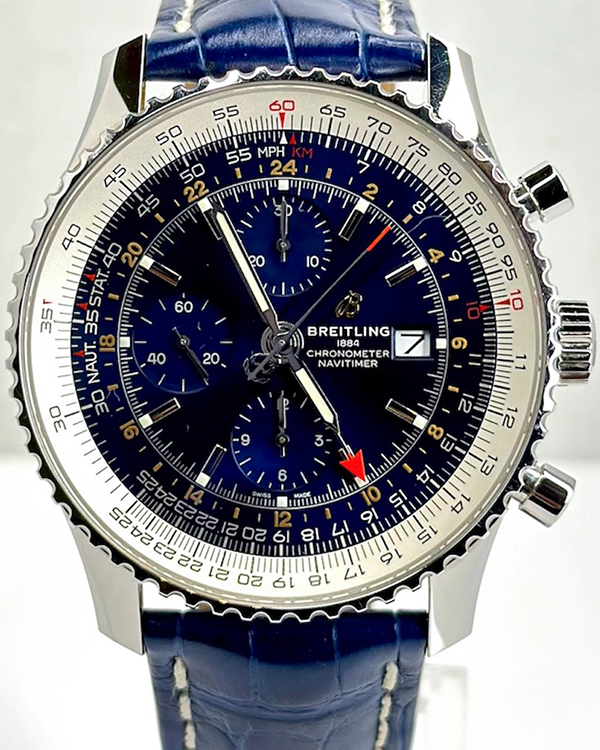 Breitling Navitimer World GMT Chronograph 46MM Blue Dial Leather Strap (A24322)