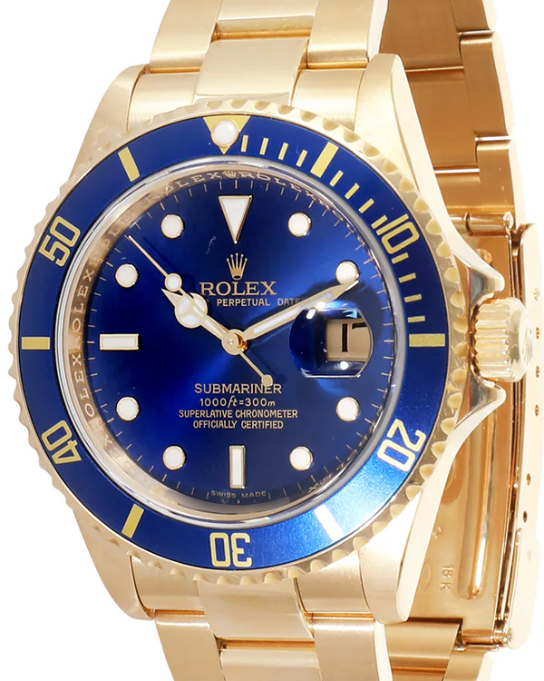 2005 Rolex Submariner Date 40MM Blue Dial Yellow Gold Bracelet (16618)