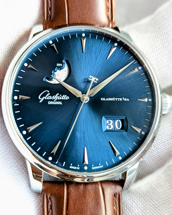 2019 Glashütte Original Senator Excellence Panorama 42MM Blue Dial Leather Strap (1-36-04-04-02-01)