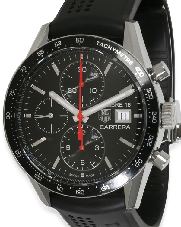 Tag Heuer Carrera Calibre 16 41MM Black Dial Rubber Strap (CV201AK.FT6040)