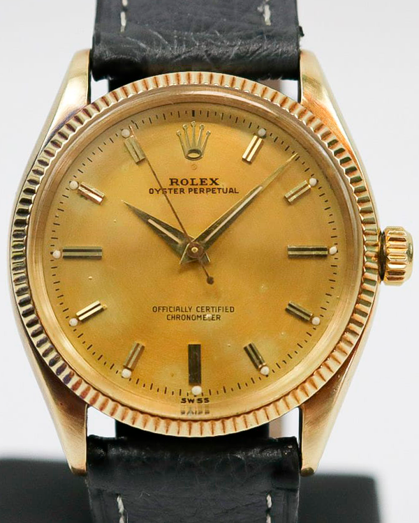 1958 Rolex Oyster Perpetual Vintage 34MM Champagne Dial Aftermarket Leather Strap (6567)