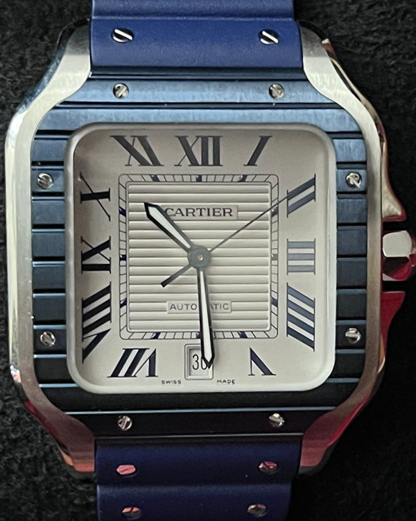 Cartier Santos de Cartier 39.8MM Silver Dial Rubber Strap (WSSA0047)