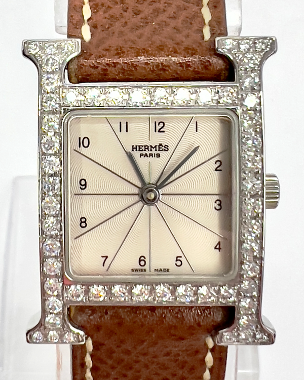 Hermes Hermés Heure H 25x30MM Quartz Silver Dial Leather Strap (HH1.210)