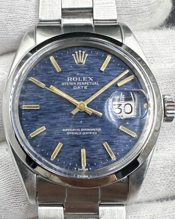 1971 (2 Serial) Rolex Oyster Perpetual Date Vintage 34MM Blue Dial Steel Bracelet (1500)