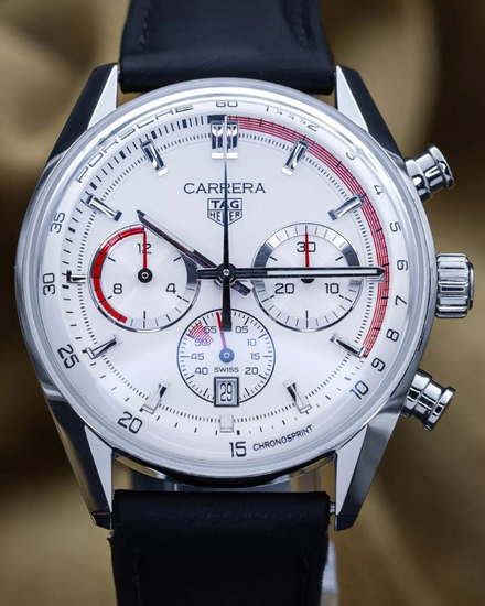 2023 Tag Heuer Carrera Porsche Chronograph S.E. 42MM White Dial Leather Strap (CBS2011.FC6529)