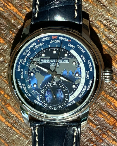 No Reserve - Frederique Constant Manufacture Worldtimer 42MM Blue Dial Leather Strap (FC-718NWM4H6)