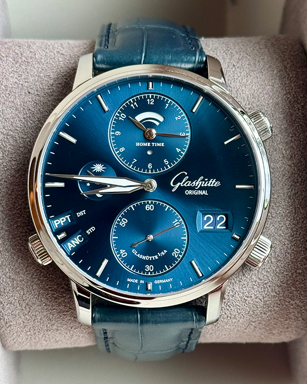 2023 Glashutte Senator Cosmopolite 44MM Blue Dial Leather Strap (1-89-02-05-02-30)