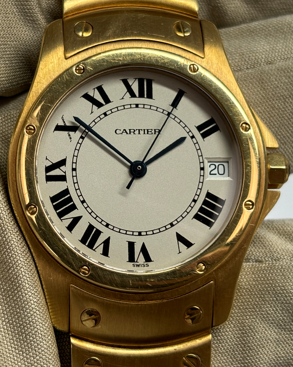 Cartier Santos Ronde 34MM White Dial Yellow Gold Bracelet (1900)