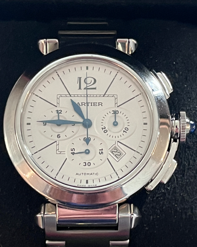 Cartier Pasha Chronograph De Cartier 42MM White Dial Steel Bracelet (2860)