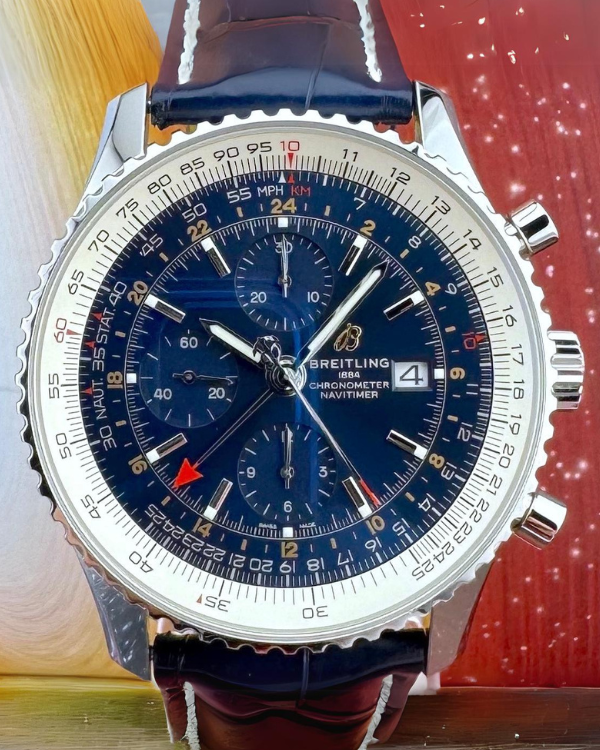 Breitling Navitimer World GMT 46MM Blue Dial Leather Strap (A24322)